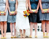 Bridesmaid Clutch, Set of 4, Yellow and Gray, Wedding Clutch, Chevron Clutch, Choose Colors,  Coral Grey Aqua