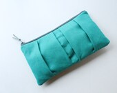 Aqua Teal Blue Clutch Purse, Bridesmaid Clutch, Pleated Zipper Clutch, Personalized Colors, Gray Coral Purple