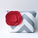 Chevron Cosmetic Bag Zipper Pouch, Gray and Red, Flower Brooch, Make Up Bag, Bridesmaid Gift, Choose Colors