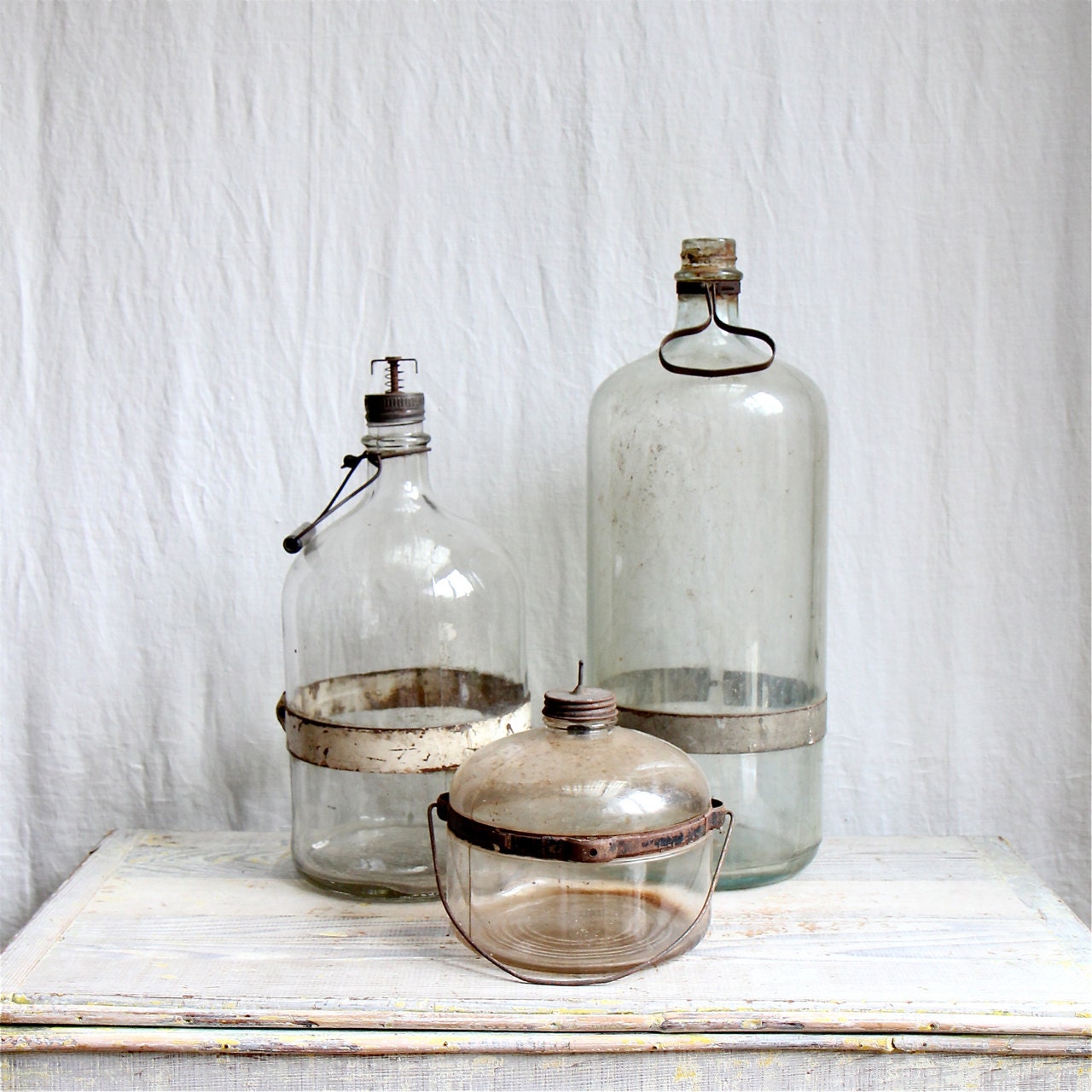 Antique Kerosene Bottle Collection, Glass Bottle, Industrial Decor