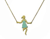 Jump rope player- mint- gold- long necklace