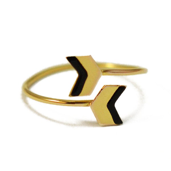 Chevron ring- snake ring- black and gold ring- double arrow