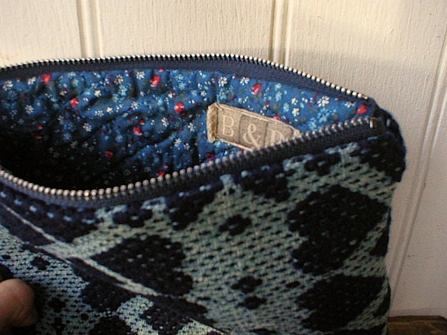 SALE Handwoven wool utility pouch, clutch - indigo ice blue - eco vintage fabric in the 19th c. manner