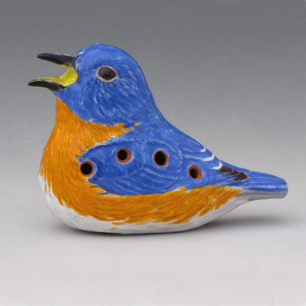 Ocarina with 10 holes--Eastern Bluebird in Earthenware