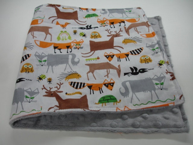 Forest Friends Baby Burp Cloth with SILVER GRAY Minky