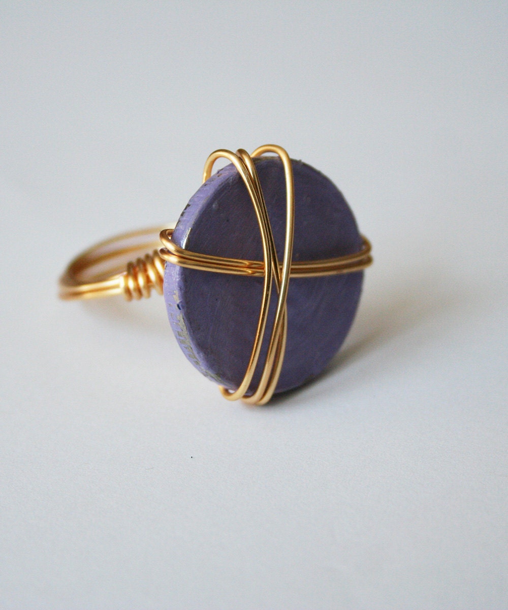 Lavender and Gold Medium Coined Ring