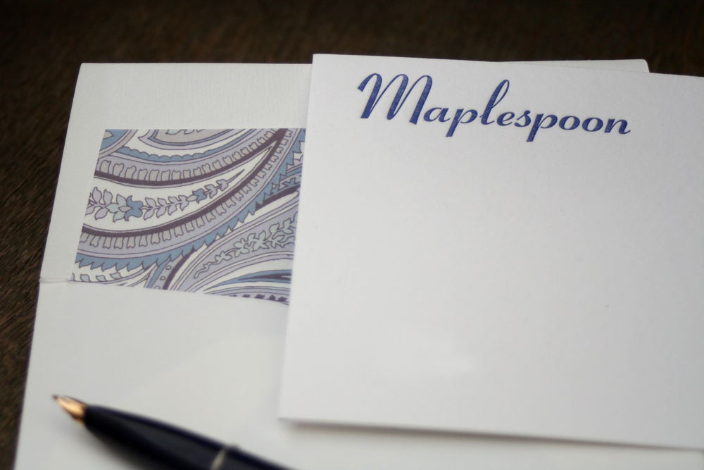 Personalized notecards - letterpress printed with lined envelopes (set of 25)