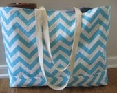 Extra Large Beach Tote, Beach Bag Chevron,  Tiffany Blue