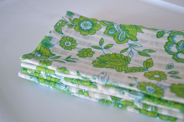 6- Eco Friendly Cloth Napkins, 18 inch Green and Blue Flowers by Dot and Army
