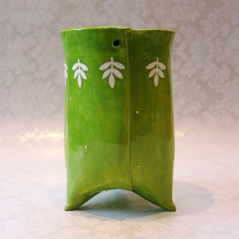 lime green utensil holder for kitchen decor