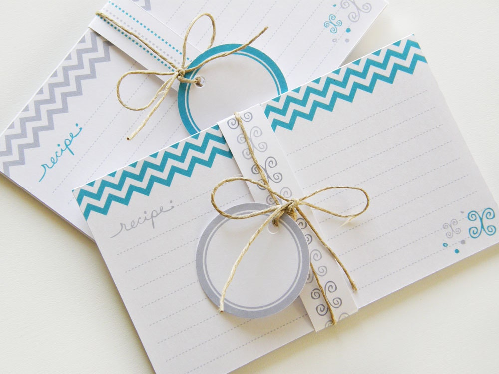 Printable and Editable Recipe Cards and Matching Gift Tags (PDF 3x5 or 4x6 double sided) - BLUE Chevron