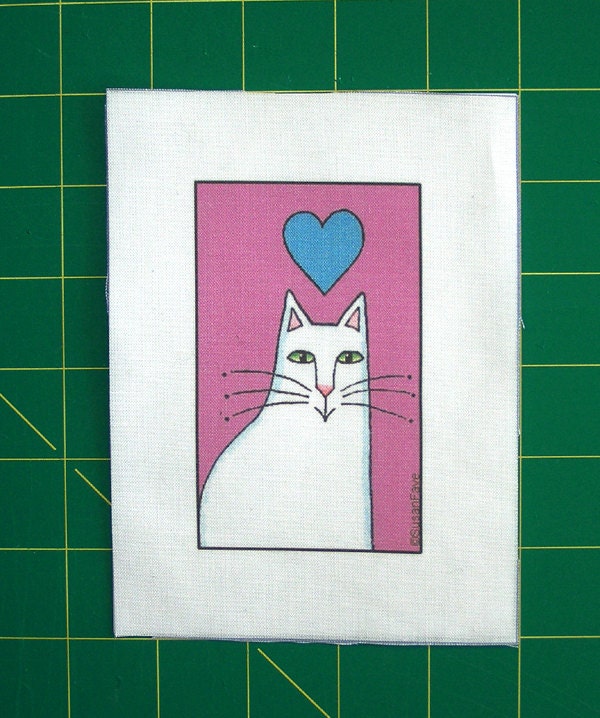 White Kitty Cat..DIY. Fabric Craft Panel Quilt Block for Sewing Projects