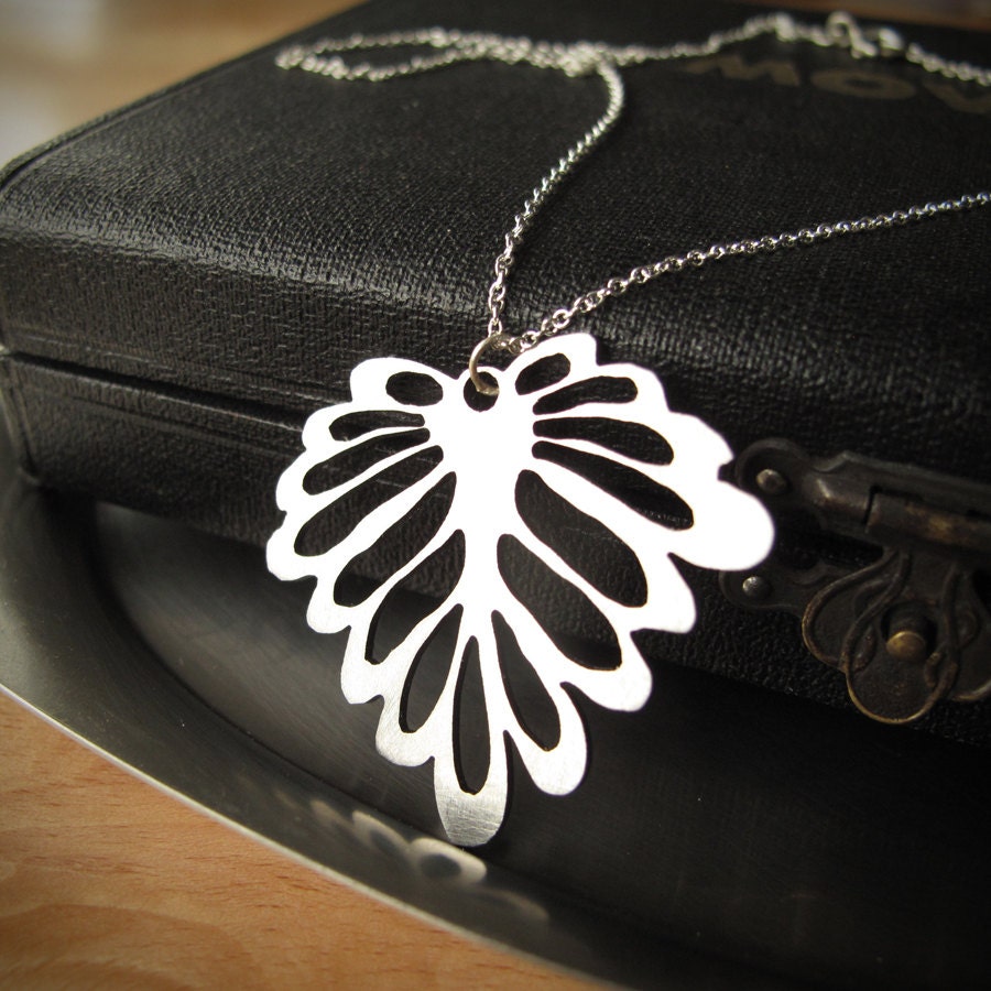 Laser Cut Stainless Steel Pendant and Sterling Silver - Leaf Pendant