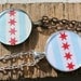 Chicago Flag Necklace Red Stars in Copper Pendant with 24 Inch Chain and Gift Box Included