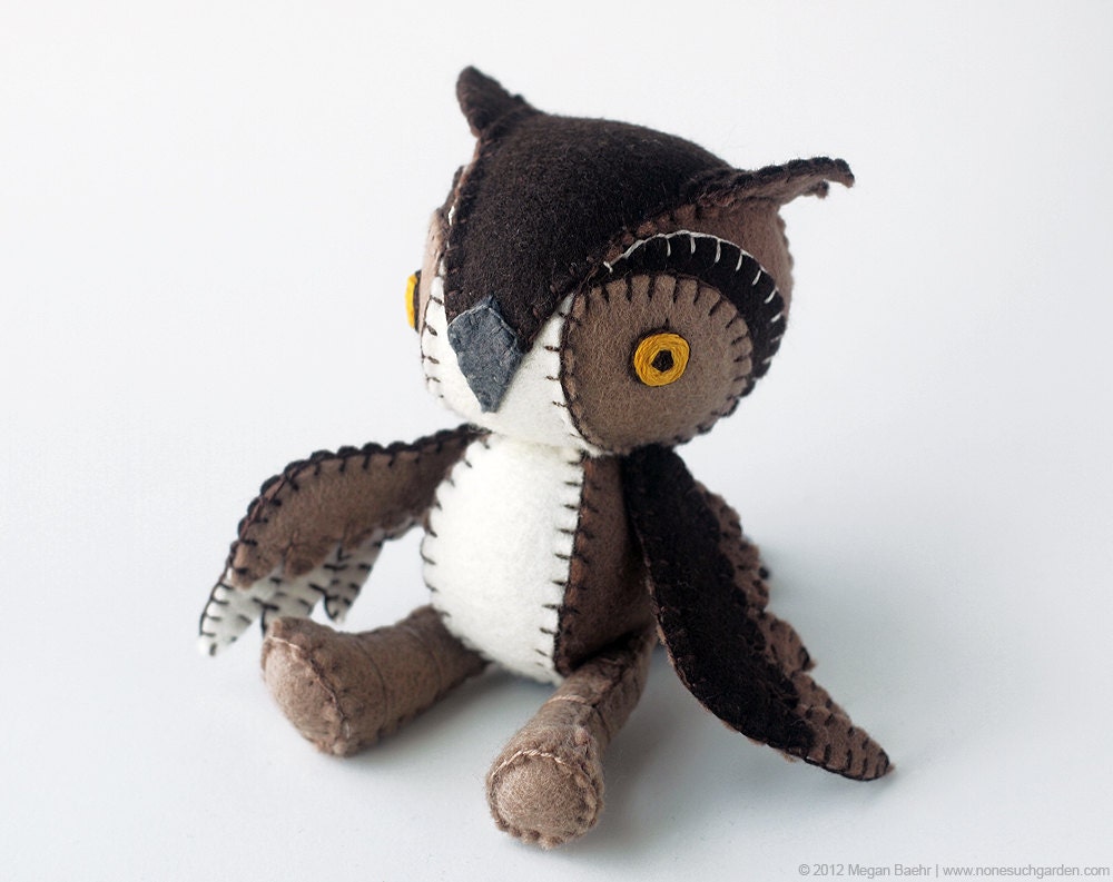 Horned Owl Plush Art Doll, Aldan (Made to Order)