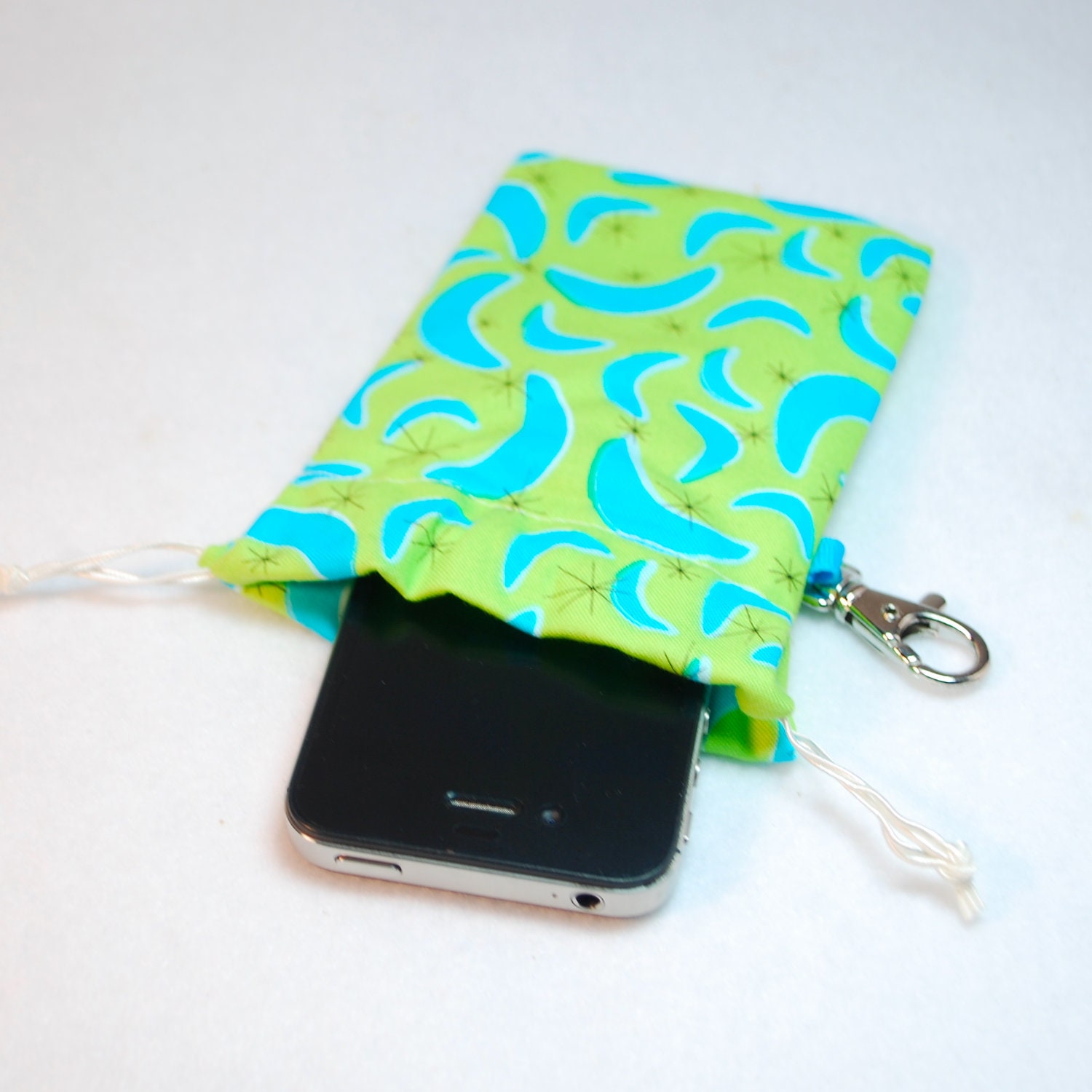 Clip On Drawstring Bag - Lime Green Retro