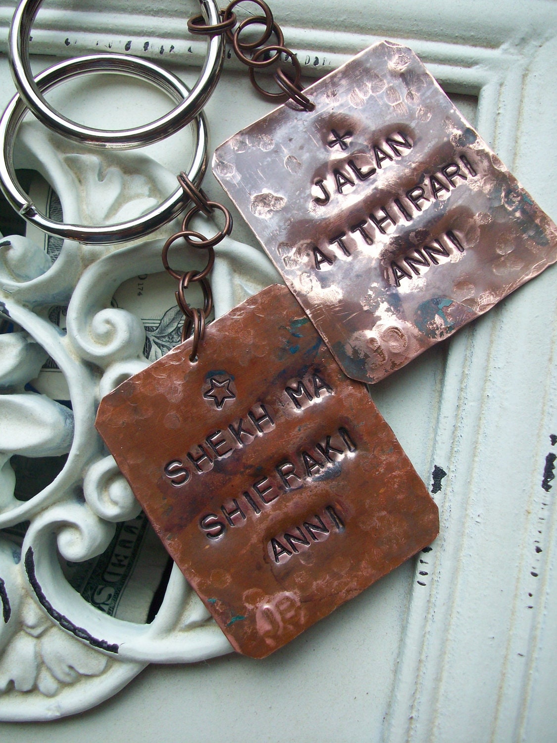 Game of Thrones inspired KeyChain Hand Hammered "moon of my life and my sun and stars"  set of two in Dothraki
