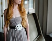 Bridal Belt with Three Handmade Silk Habotai Anemone Flowers and Beaded Leaves in Light Ivory and Black by Fine & Fleurie