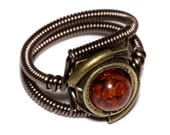 Steampunk Jewelry - Ring - Amber - Antique Brass (Custom size available - see description)