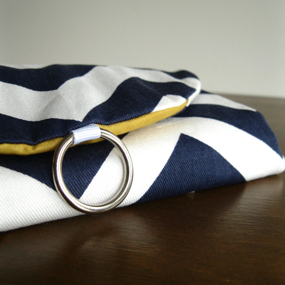 Jewelry Organizer  Roll Clutch for Travel - Navy and White Chevron with Yellow