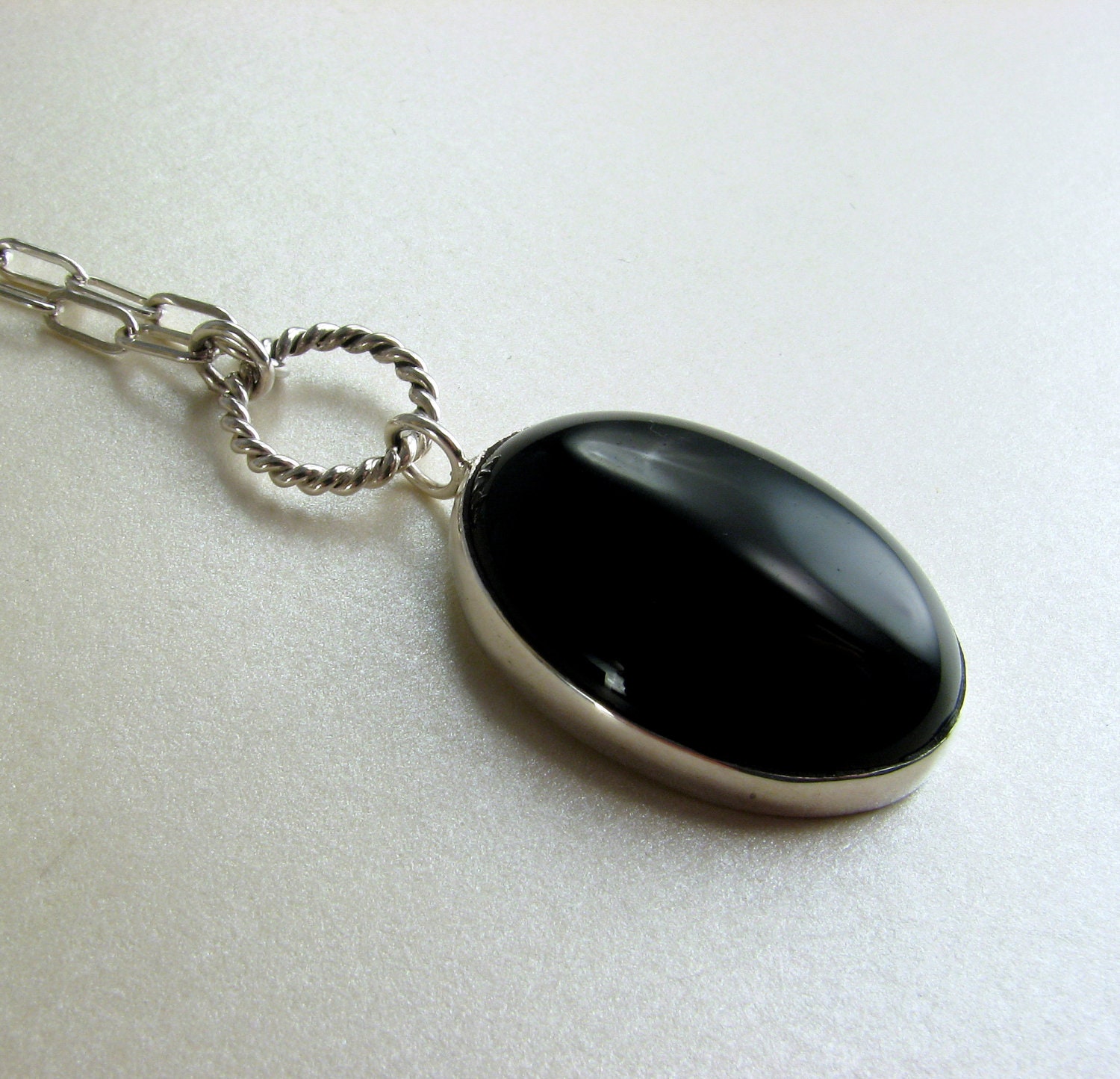 Black Onyx Pendant Necklace In Sterling Silver - Black Stone Necklace - Black Onyx Necklace - Pendant Necklace