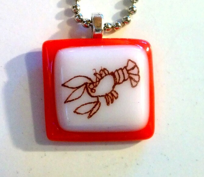 lobster - glass fused necklace handmade