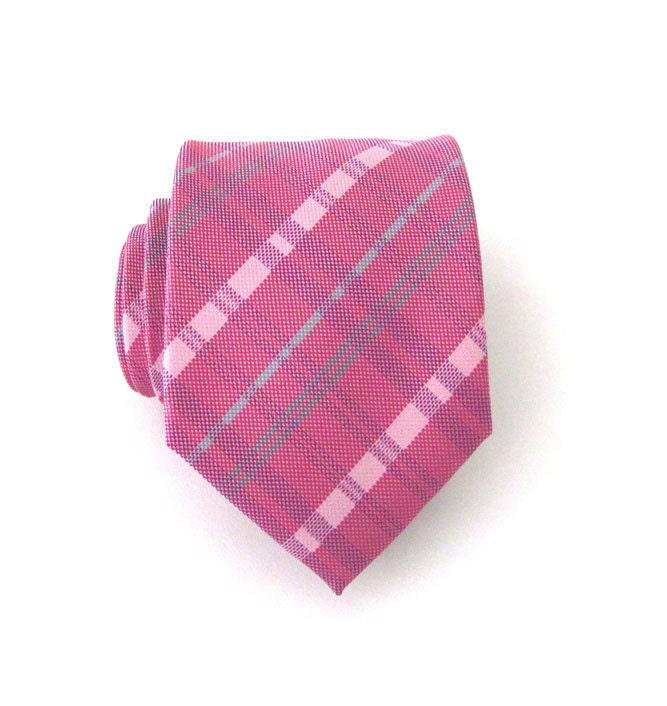 Pink Tie - Mens Dusty Pink Plaid Necktie