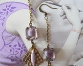 Armande Earrings - Vintage Inspired Jewelry - Chains - Vintage Glass Jewels - Filigrees - Purple - Lilac (SD0350) - BijouxSandrineDevost