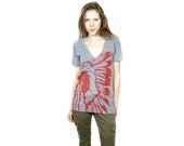 Headdress shirt red feather print Small Medium Large