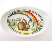 Vintage Rainbow Bunny Soap Dish and Cup Bathroom Set by Enesco
