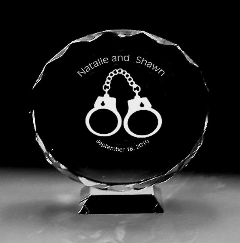 Police Officer handcuffs cop law enforcement sheriff  Wedding Cake topper top crystal engraved