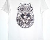 Sugar Owl - Organic Men's/Unisex Slim Fit Screen Printed T-shirt Black & White