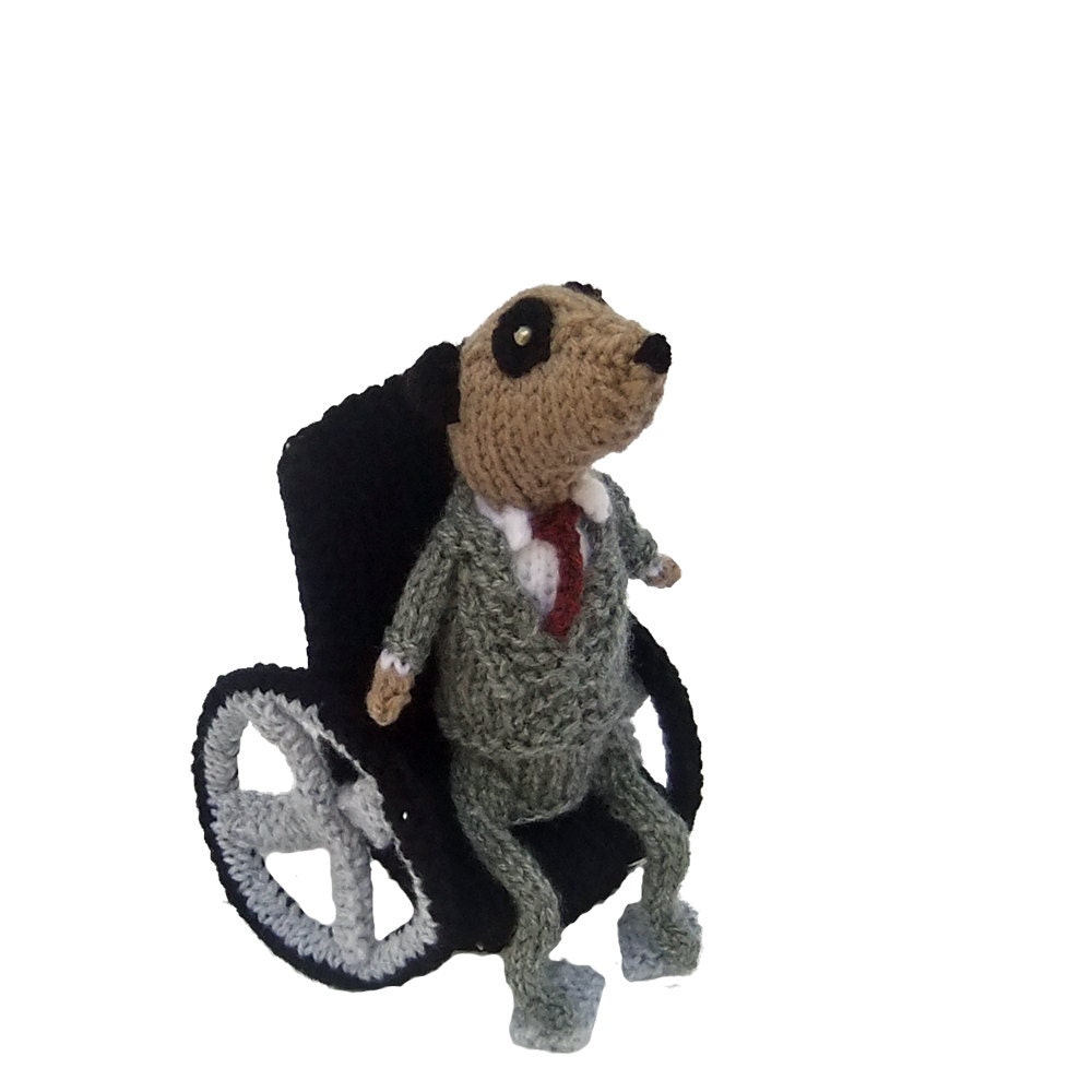 Professor X Meerkat, XMen, Superhero meerkat, knitted plush wheelchair, geekchic, meercat