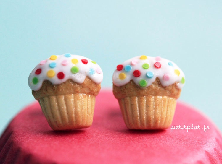 Cupcake Post Earrings - Sprinkles and Birthday