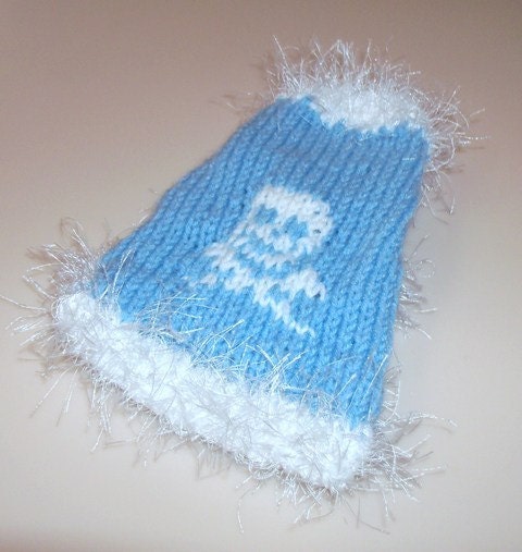 XX-Small Skull and Cross Bones Blue and White Dog Sweater Chihuahua Yorky Puppy Tiny Poodle