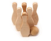 wooden toy skittles bowling game, 6 pin and 1 ball