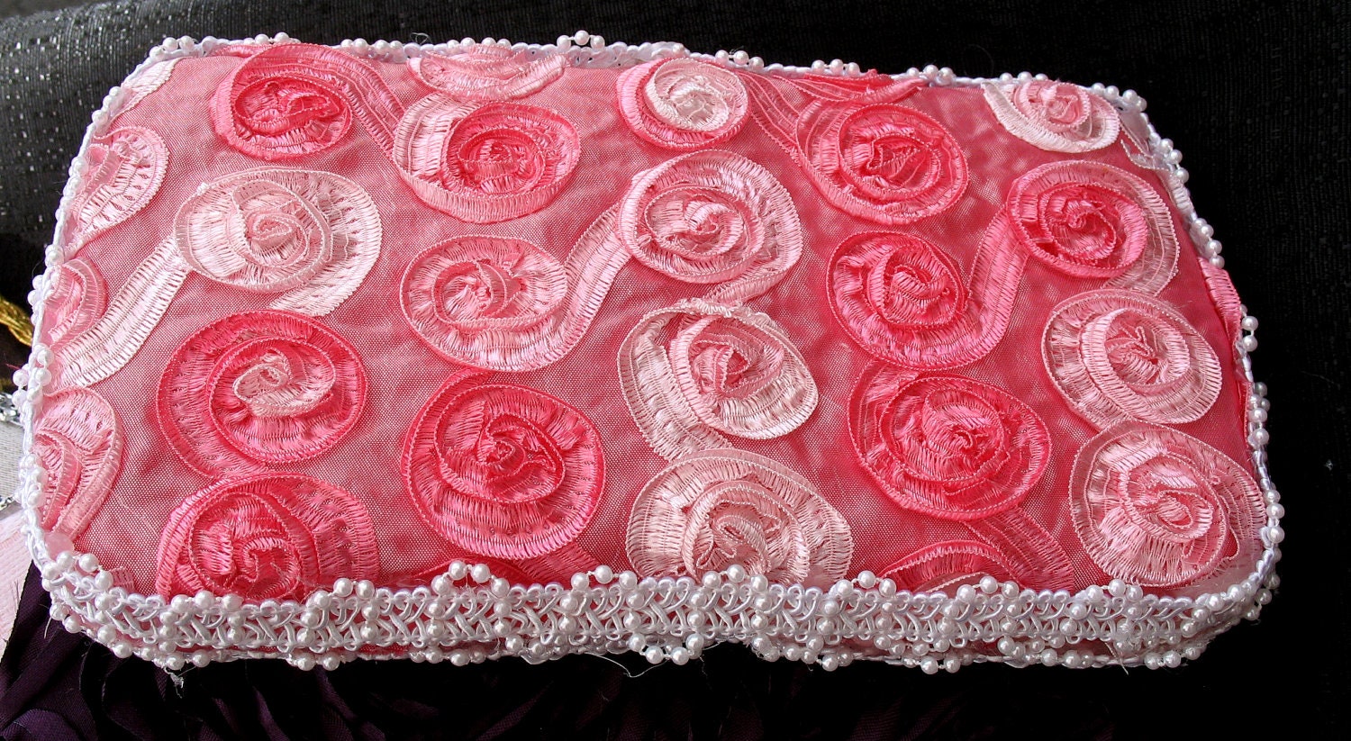 Baby Diaper Wipe Case Pink Satin Rosette Fabric