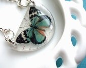 Butterfly necklace , resin necklace , blue aqua , specimen series, blue baby, gifts under 30