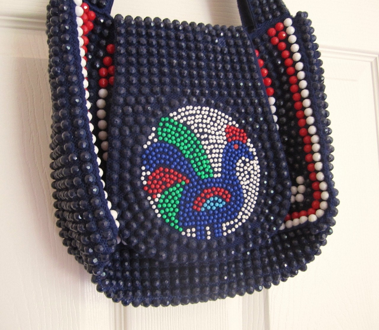 Vintage Handbag Collection--Soft Sided Acrylic Beaded ROOSTER 2 Straped Bag