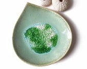 Pottery bowl Rainforest leaf ceramic bowl in green pottery with turquoise blue recycled glass Soap dish decorative bowl home decor eco