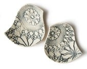 Ceramic Wedding Ring bearer bowls Love Birds of a feather Muted blue grey & cream lace pottery dish Engagement gift Decor Candle holder