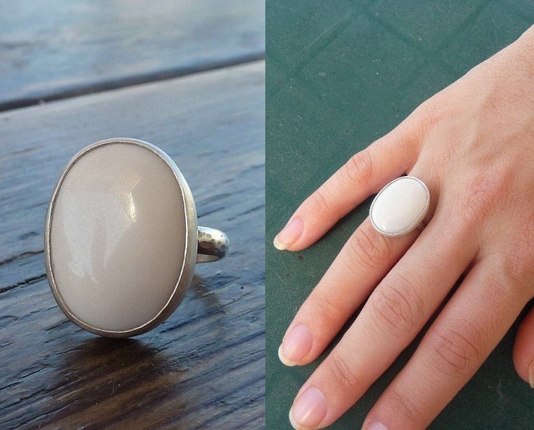 White agate cocktail Ring, Artisan Ring, Gemstone Ring, Sterling silver Ring, gift for her