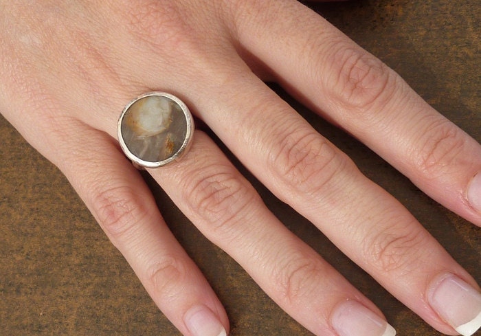 Petrified Wood Ring, Artisan Ring, Gemstone Ring, Sterling silver Ring,cocktail ring, Size 7