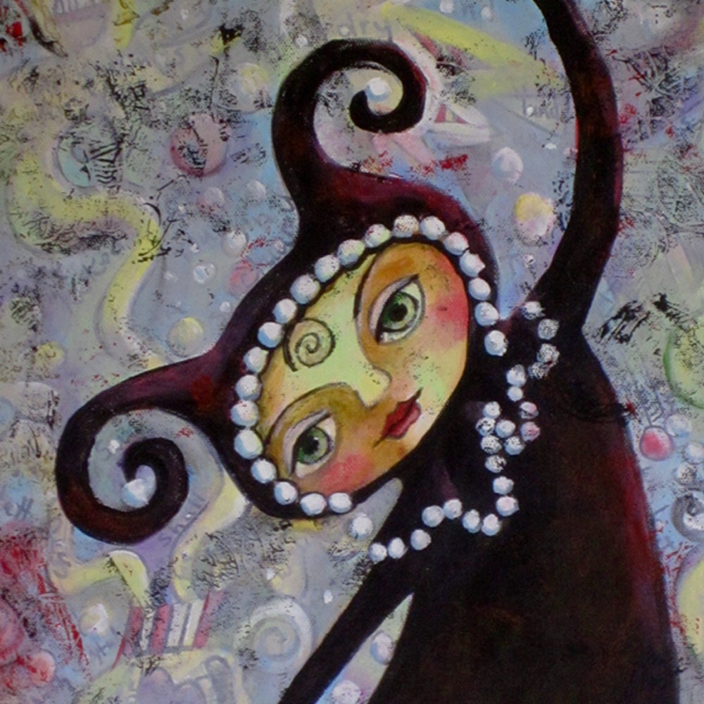 Jana Ympe, Original 16 x 20 Mixed Media  Acrylic Painting on Canvas, Modern Contemporary Folk Art, Children Home Decor