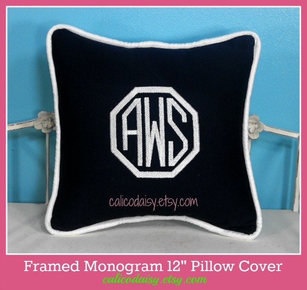 Framed Octagon or Circle Monogrammed Pillow Cover - 12 x 12
