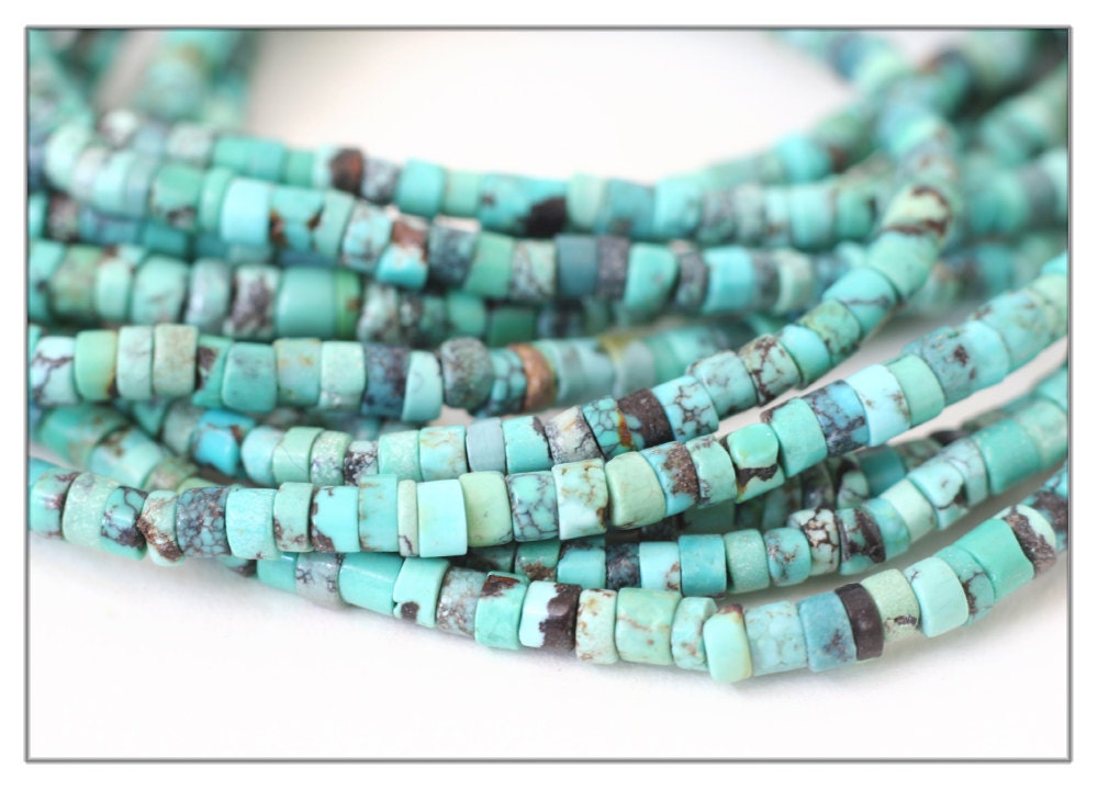 Turquoise heishi beads, natural untreated Turquoise, full strand genuine turquoise stone, 3mm heishi beads, aqua blue stone 3 mm