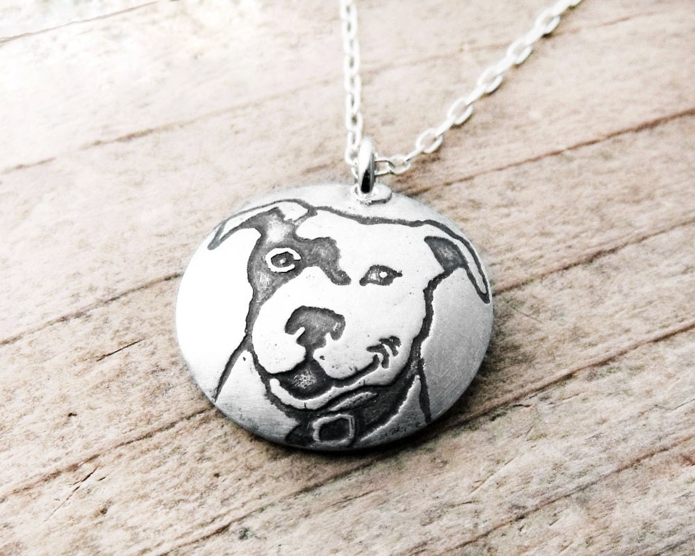Smiling Pit Bull necklace - silver dog jewelry pit bull pendant