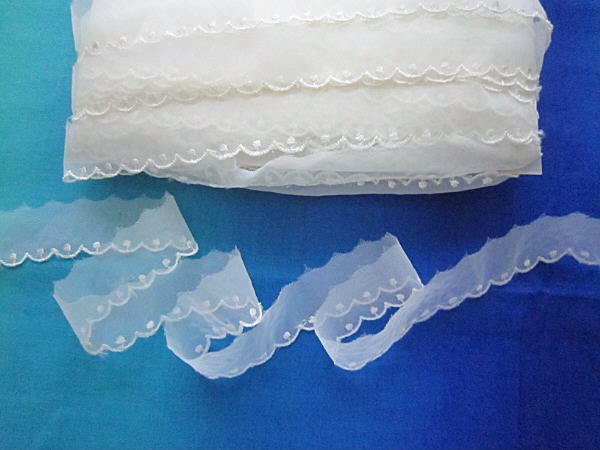 Vintage Sheer Embroidered Trim - White on White Dainty Dots - 4 yards for this Price