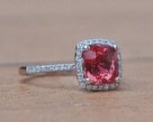 1.9ct Square Cushion Padparadscha Sapphire Platinum 900 diamond ring Engagement Ring