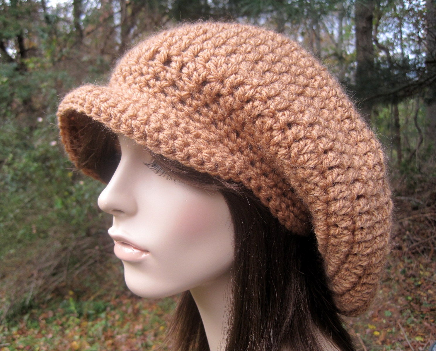 Crochet Hat, Crochet Newsboy Hat, Womens Slouchy Hat, Rasta Hat, Adult Beret, Autumn Fall Fashion Tan